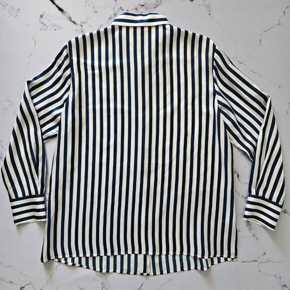 LilySilk Women's The Amalfi Stripe Silk Shirt, L, Blue & White Pinstripe, NWT - Picture 2 of 11